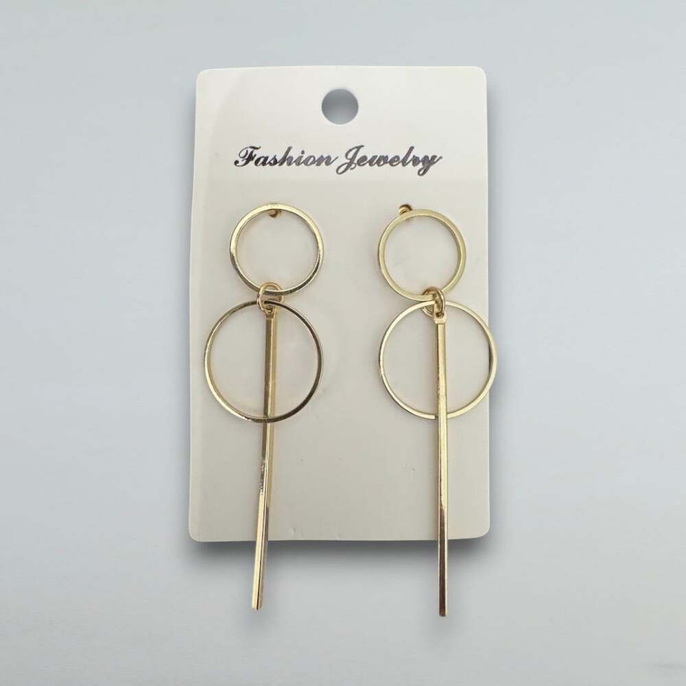 Gold Geometric Circle Bar Drop Dangle Earrings